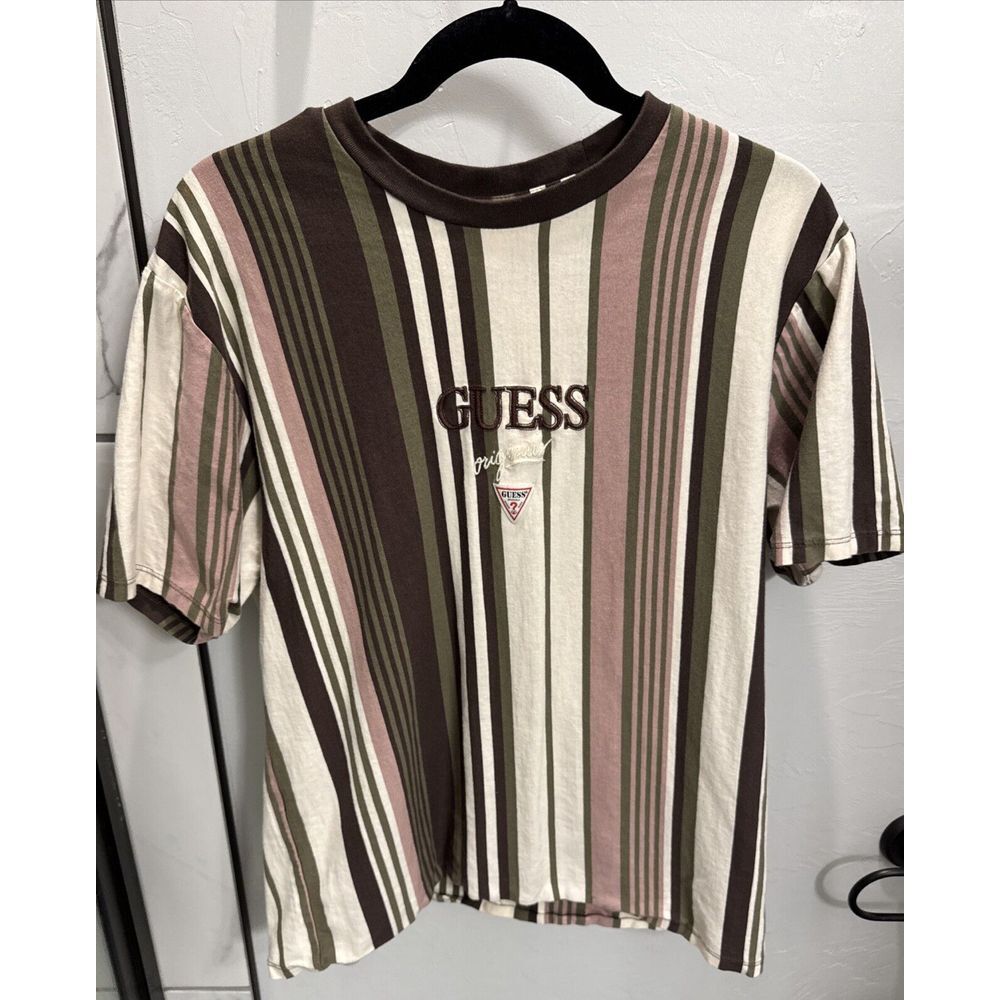 Vintage Guess Originals Short Sleeve T-Shirt Medium Striped Crewneck Casual Hype